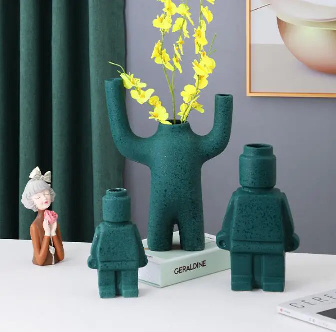 Creative Ceramic Home Decor Robot Vase