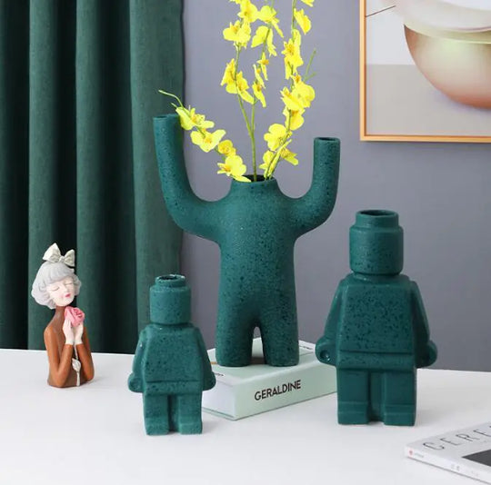 Creative Ceramic Home Decor Robot Vase