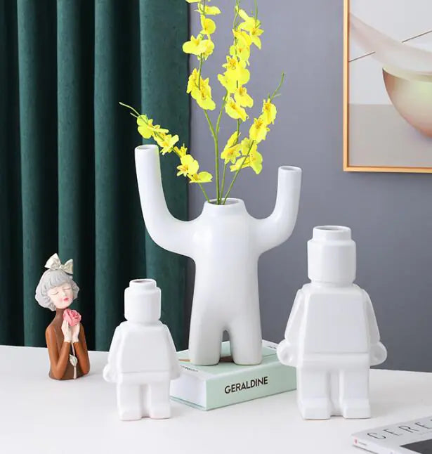Creative Ceramic Home Decor Robot Vase