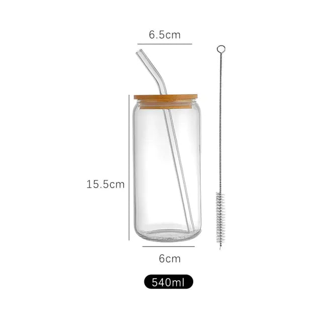 Aesthetic Home Decor Glass Cup With Lid and Straw